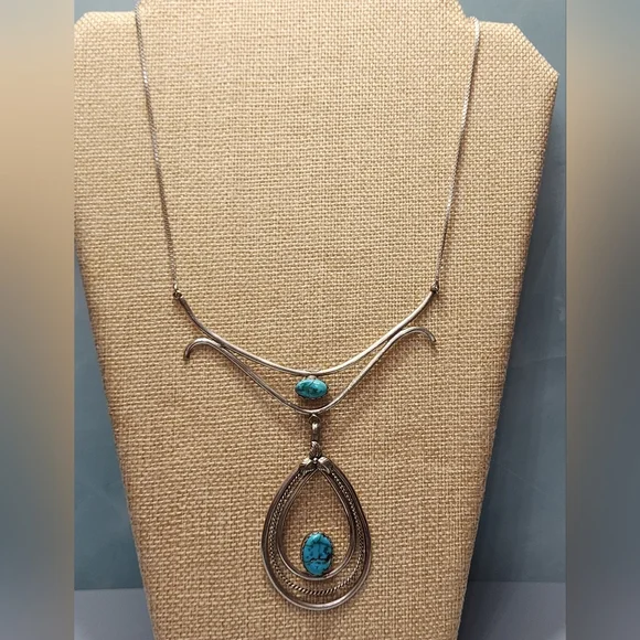 Navajo Turquoise and Sterling Statement Necklace - Picture 2 of 5